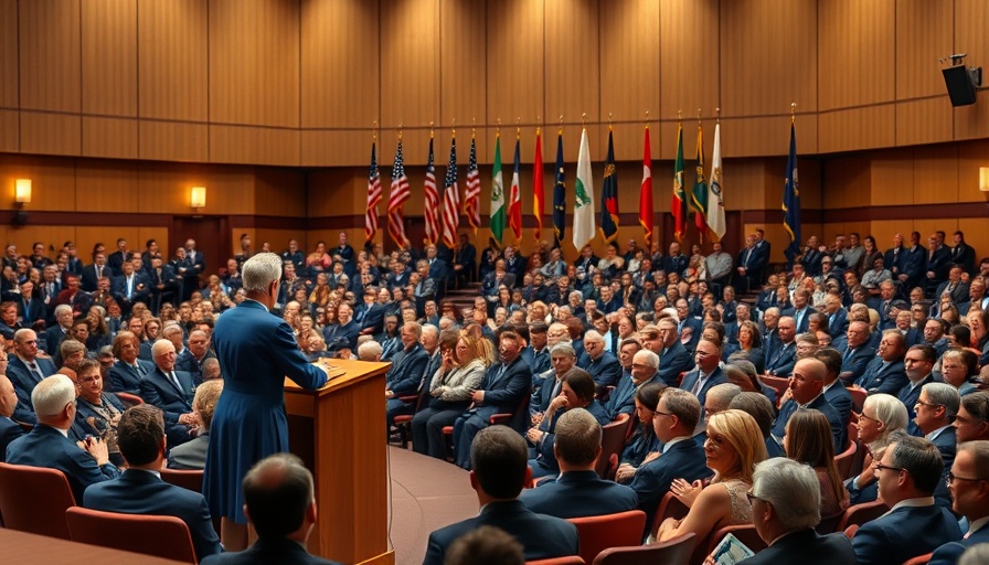 High school graduates at military academies send-off ceremony in an auditorium.