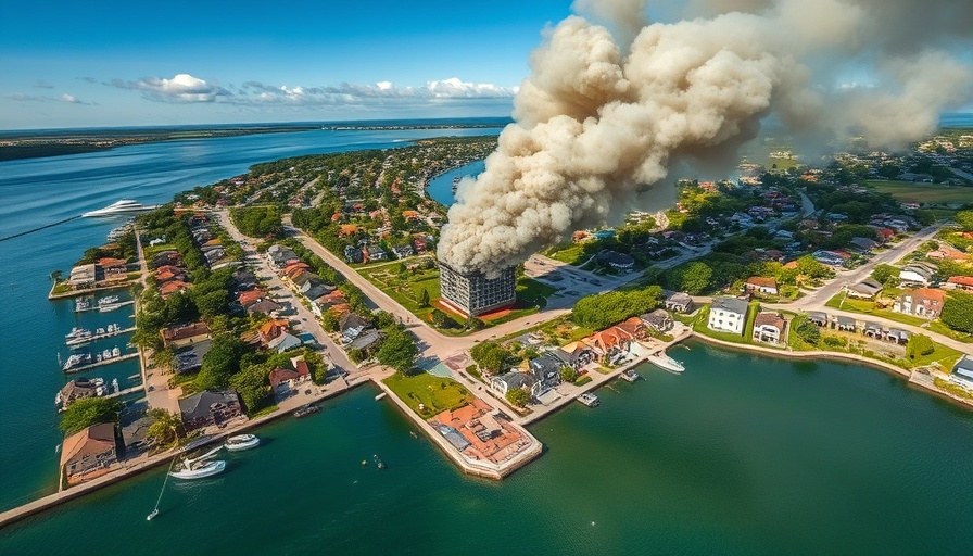 Aerial view of New Port Richey fire safety incident with smoke rising.