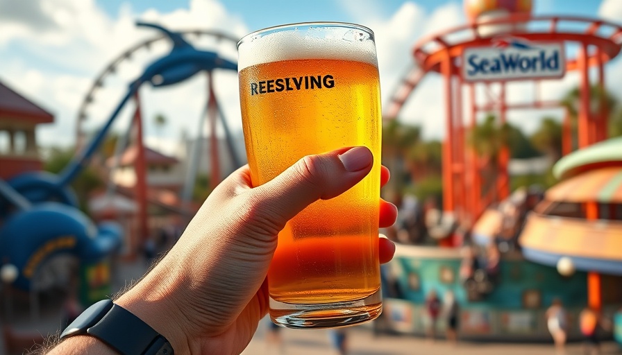 Refreshing beer at SeaWorld Bands Brew BBQ Orlando with coaster in background.