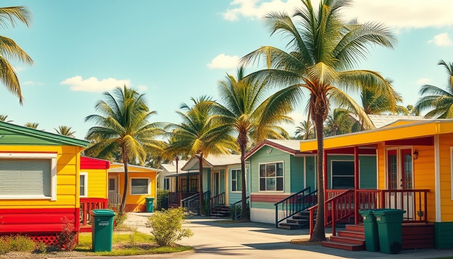 Colorful Bay Area mobile home park scene depicting sunny community life.