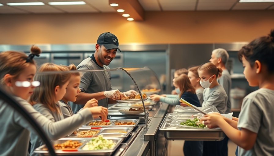 Cafeteria worker serving meals in Summer Food Service Program.
