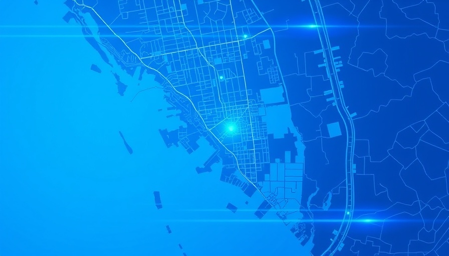 Blue Clearwater map highlighting key areas, digital design.