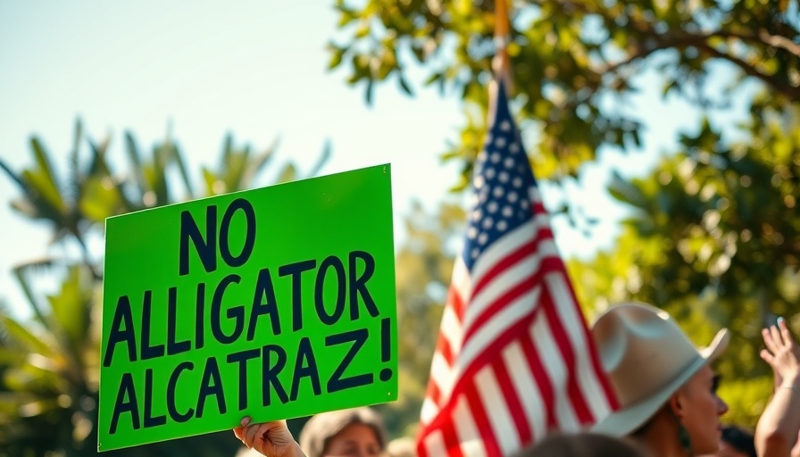 Protester holds sign against Florida Everglades detention center.