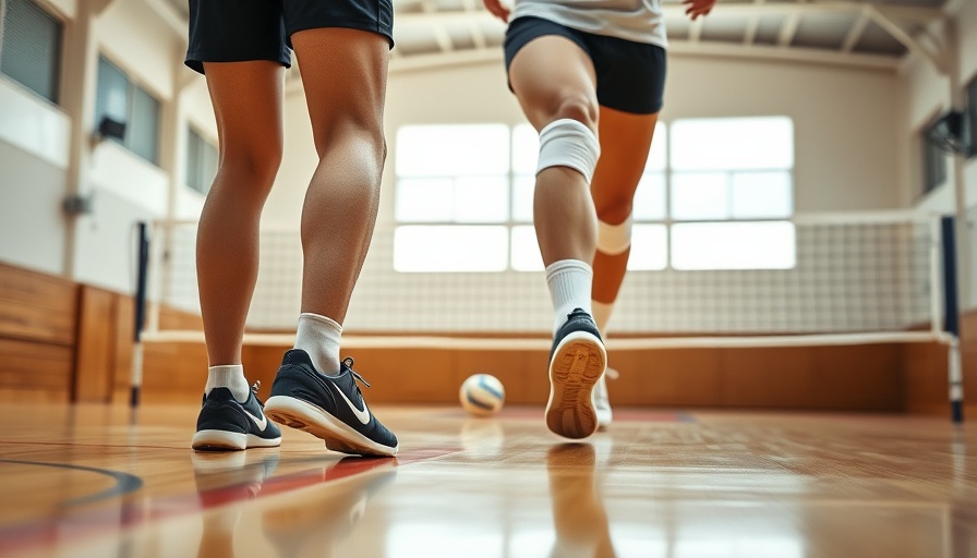 Close-up of volleyball players' legs on a court, Suncoast Volleyball Club mission trip.