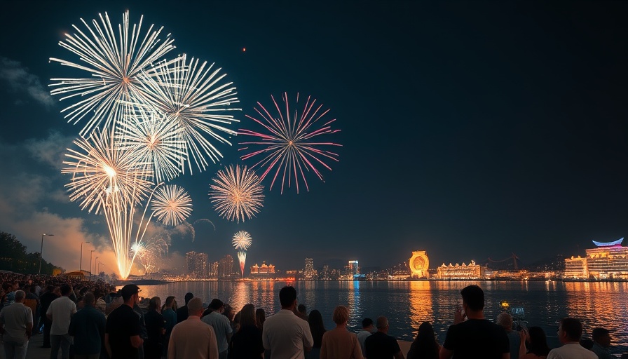 Fireworks over water with crowd at St. Pete Pier anniversary events.