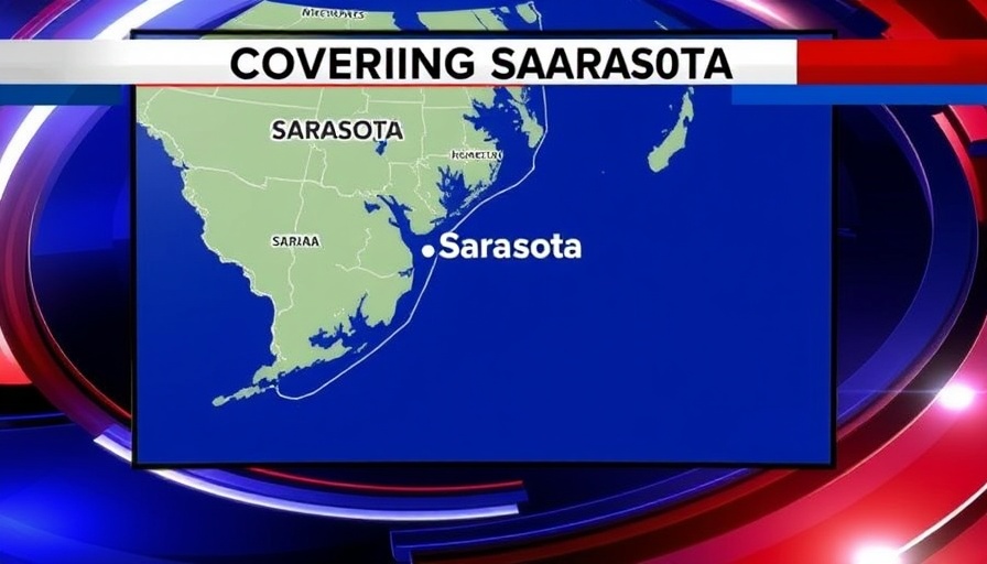 News broadcast map of Sarasota highlighting coverage area