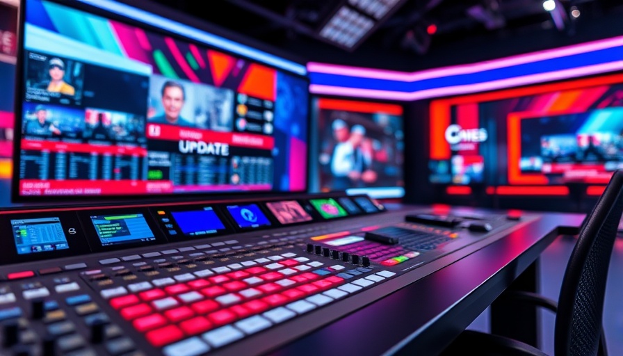News broadcast studio console with 'Developing Now' graphic.