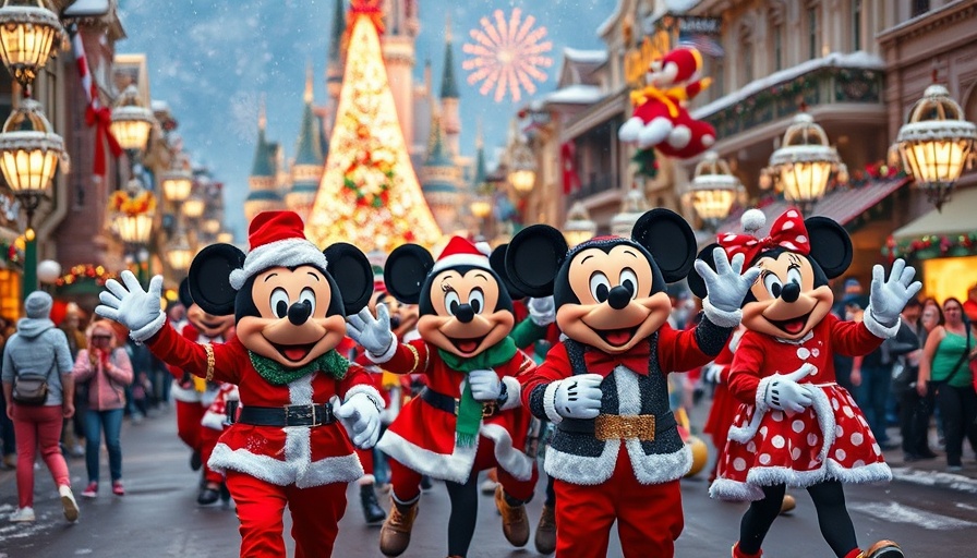 Mickey’s Very Merry Christmas Party festive parade scene with iconic characters.
