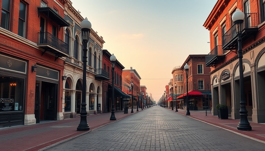 Historic Ybor City street scene with empty sidewalks and lamp posts.