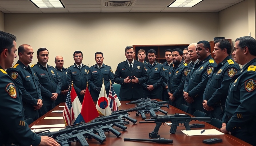 Officers addressing media in conference room about operation