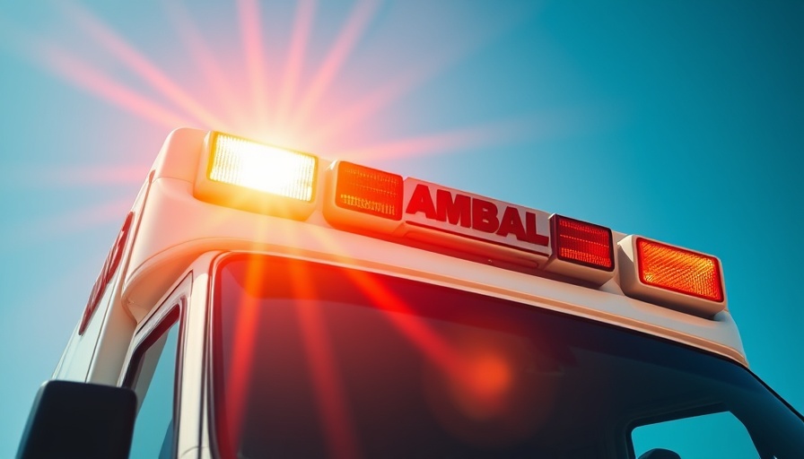 Emergency ambulance with flashing lights on the scene of Largo crash.