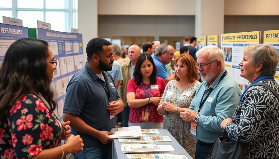Community members discuss hurricane preparation tips at a Florida booth.