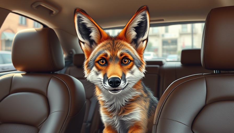 Bewildered coyote in car