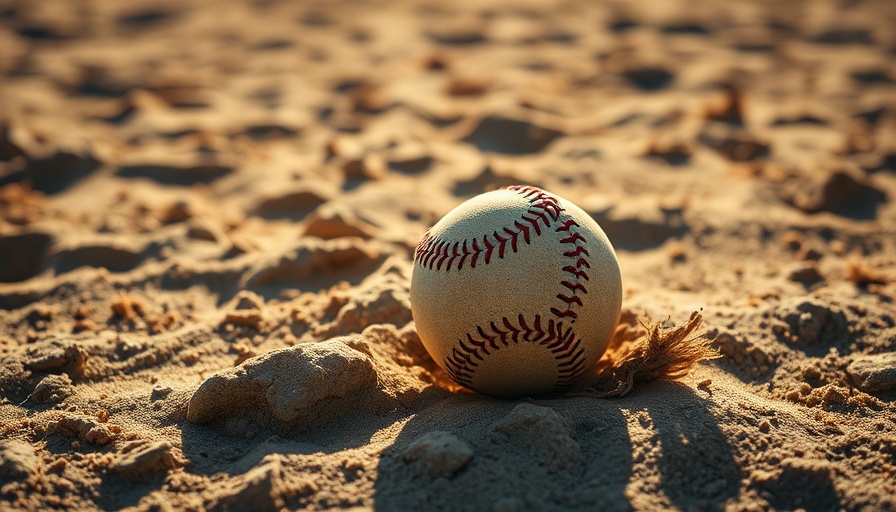 Riverview baseball new era image of a worn baseball on a dusty field.