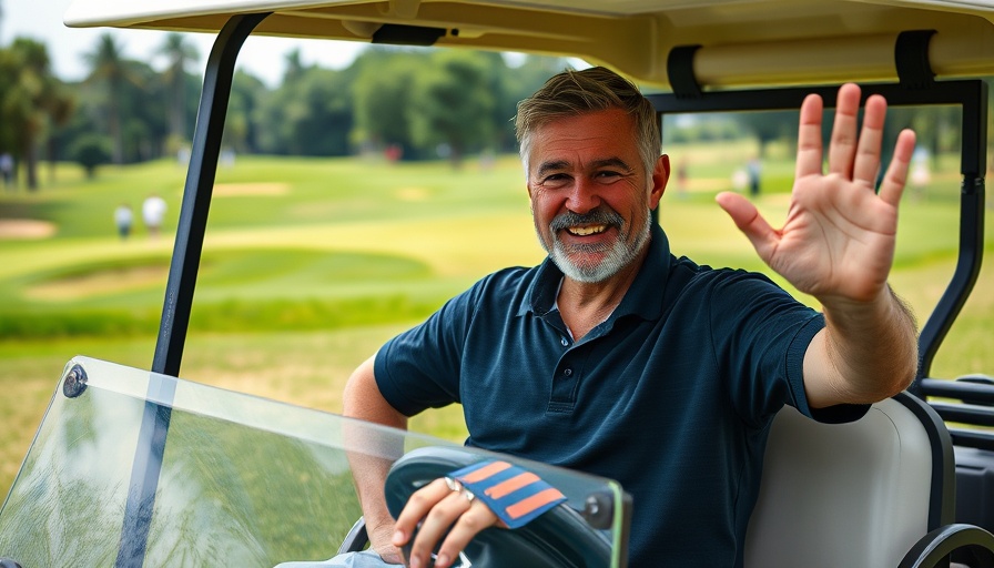 Man waves from golf cart during Trump Visit to Scotland