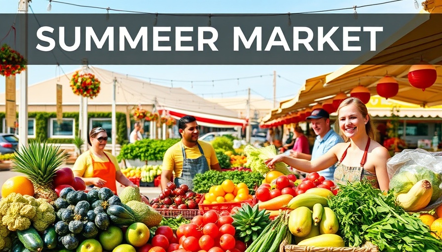 Treehouse Sanctuary Farmers Market summer banner in outdoor setting.