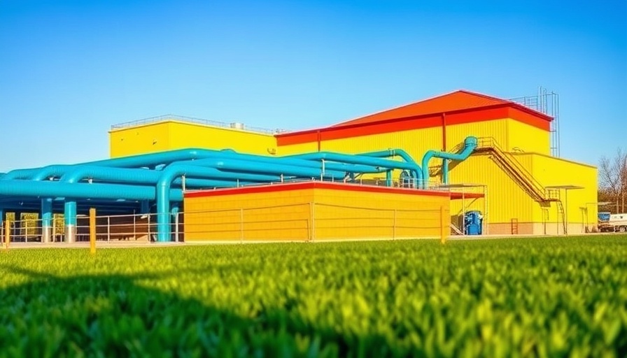Tampa clean water initiative facility with blue pipes in daylight.