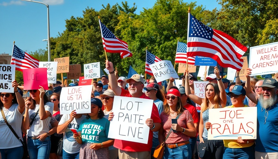 Protesters at Florida 'Alligator Alcatraz' with signs and flags.