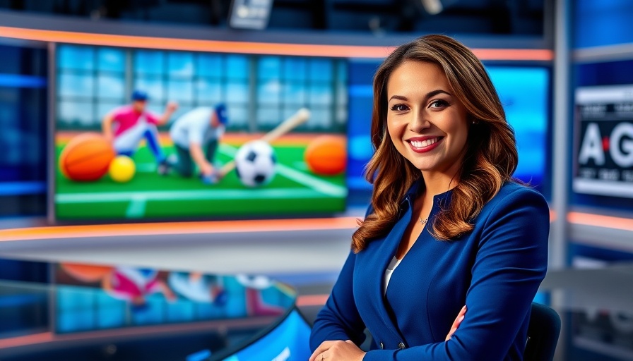 Sun Coast recent news anchor presenting sports segment in modern studio.