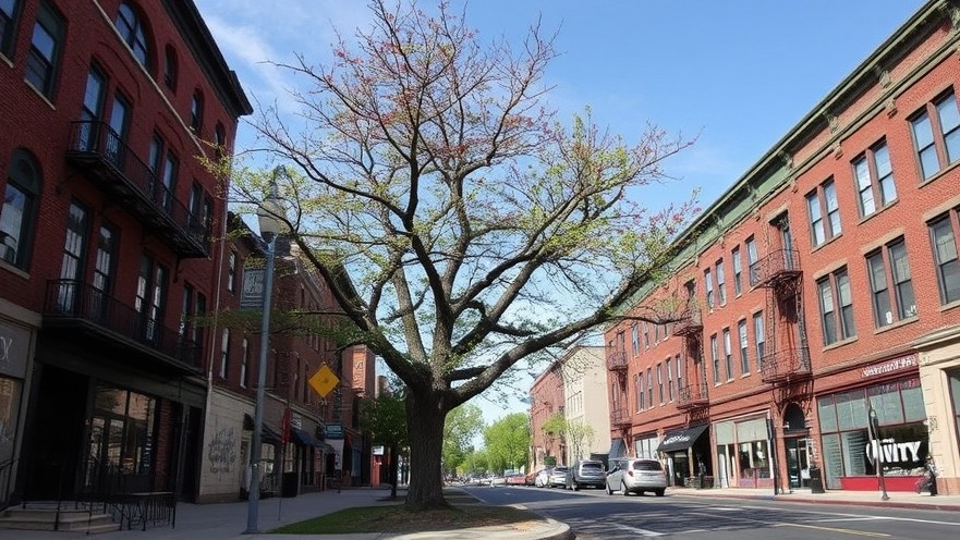 Sick urban tree in Pittsburgh, PA showing signs of disease and neglect.