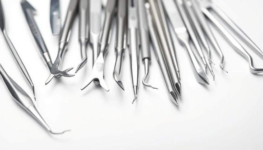 AI dentistry tools neatly arranged on white surface.