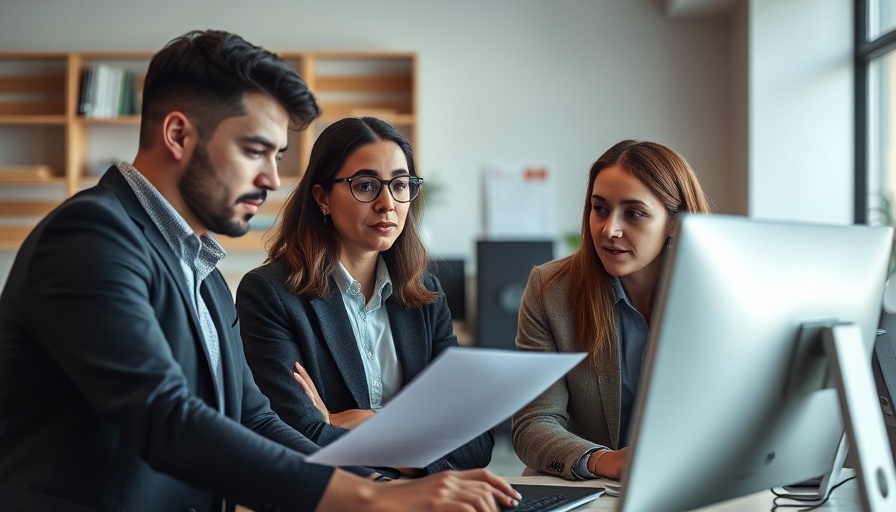 Office workers discussing computer task, learning from cashier mistakes.