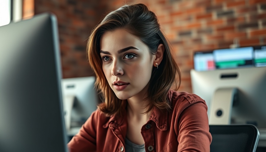Database Administrator working intently on a computer in a modern office.