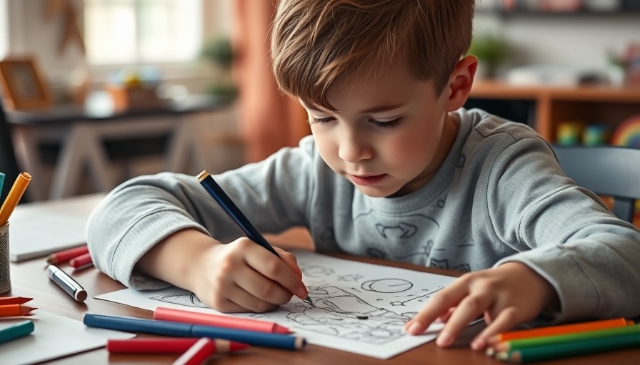 Child coloring at daycare franchise, creative activity.