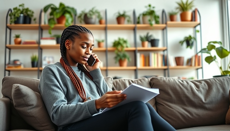 Focused woman discussing return policy over the phone.