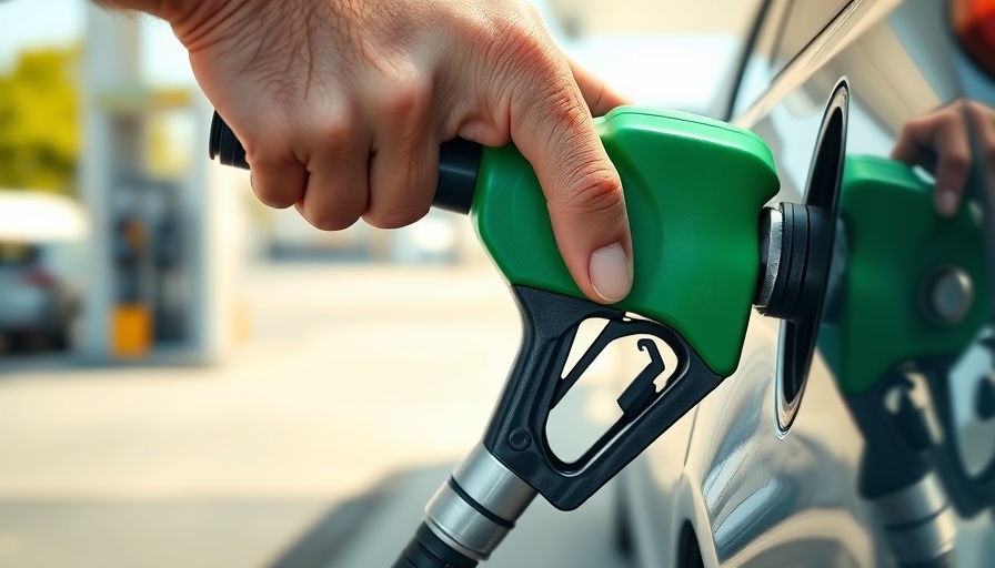 Refueling car for better gas mileage with green fuel nozzle.