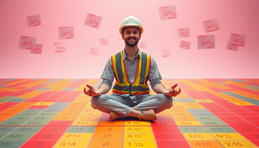 Construction worker meditating on flexible scheduling grid.