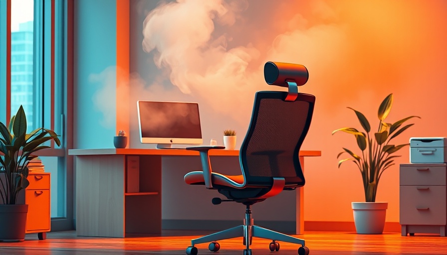 Modern work design: stylized office chair emitting steam.