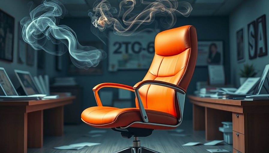 Vibrant orange office chair with smoke, referencing burnout themes.