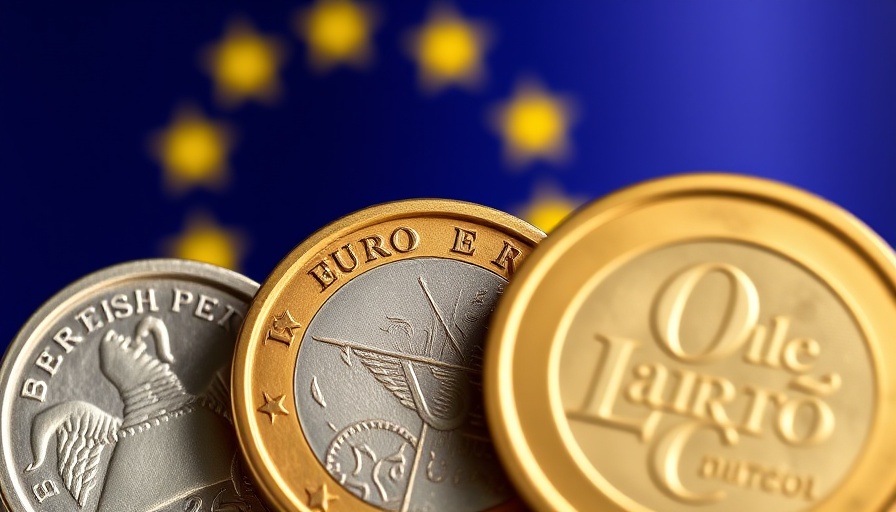 Sterling and Euro coins comparison with EU flag.