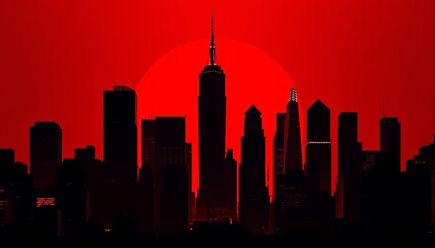 Fed meeting urban skyline on vivid red background