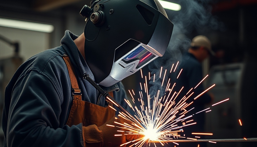 Construction company startup scene with a welder working in a modern workshop.