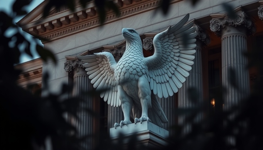 Eagle statue on government building symbolizing Fed rate cut.