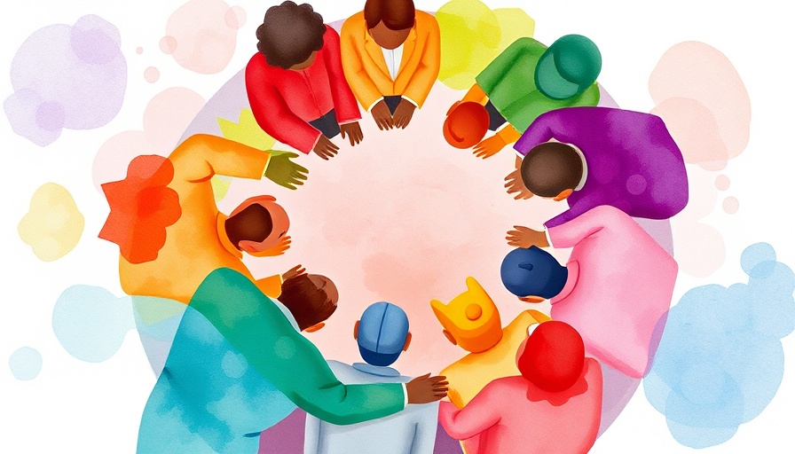 Colorful abstract meeting symbolizing human rights advocacy.