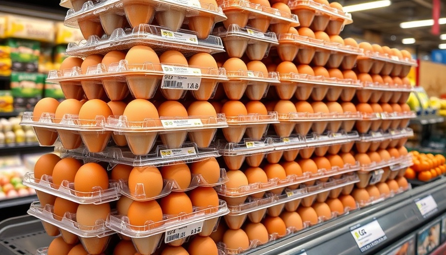 Egg prices shown on brown cage-free eggs in a store.