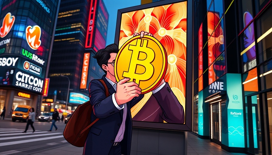 Trump memecoin illustration on digital billboard in city street at night.