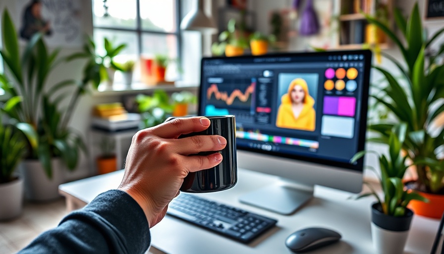 Creative workspace using Canva Flyer Maker at a computer.