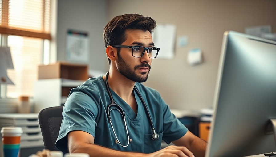 Person in scrubs working at a computer in an office, Revenue Cycle Management