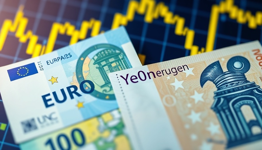 Euro and Yen banknotes with financial graph, Eurozone bonds concept.