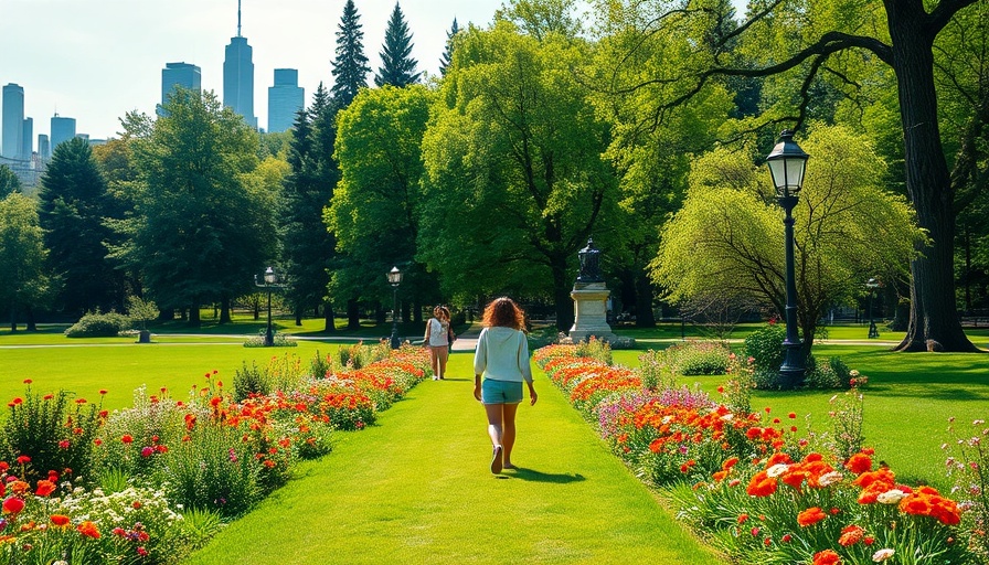 Young woman walking in a sunlit, colorful park, AEEDC Dubai 2025.