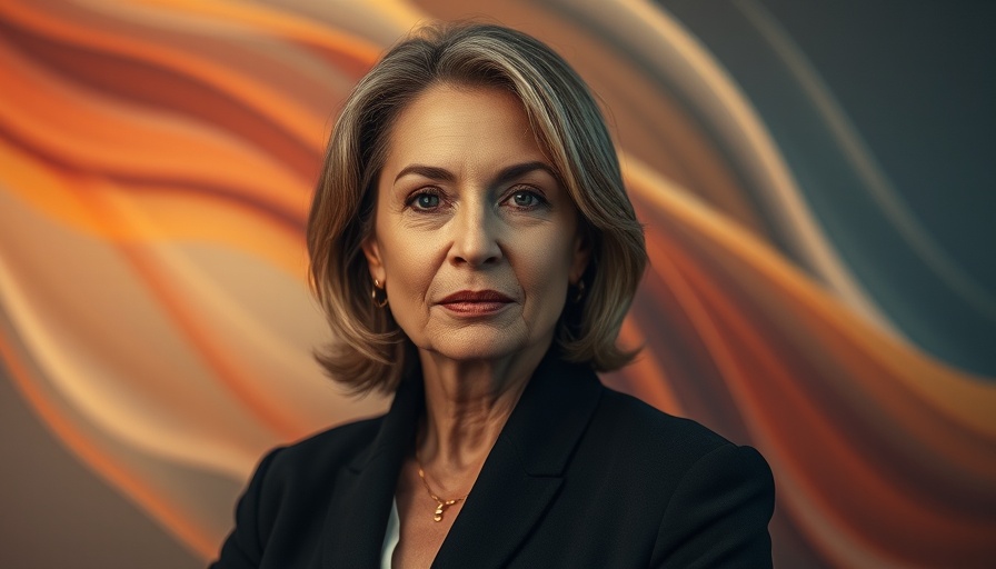 Confident woman against abstract background, Leadership Strategies.