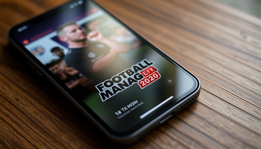 Close-up of Football Manager Mobile app on smartphone screen.
