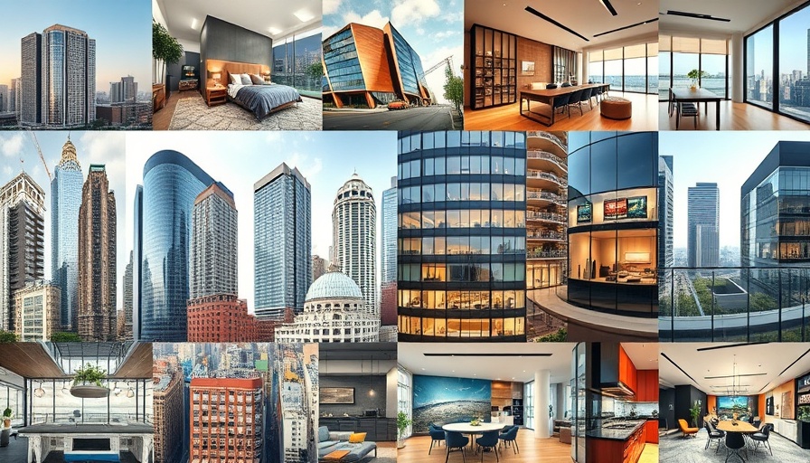 Dynamic collage of urban scenes and apartment market elements.