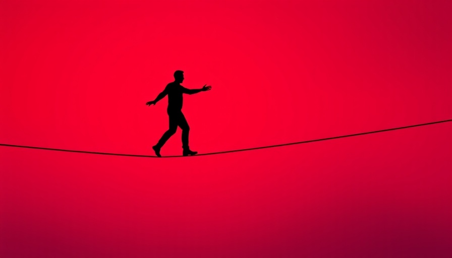 Silhouette of tightrope walker on gradient background.
