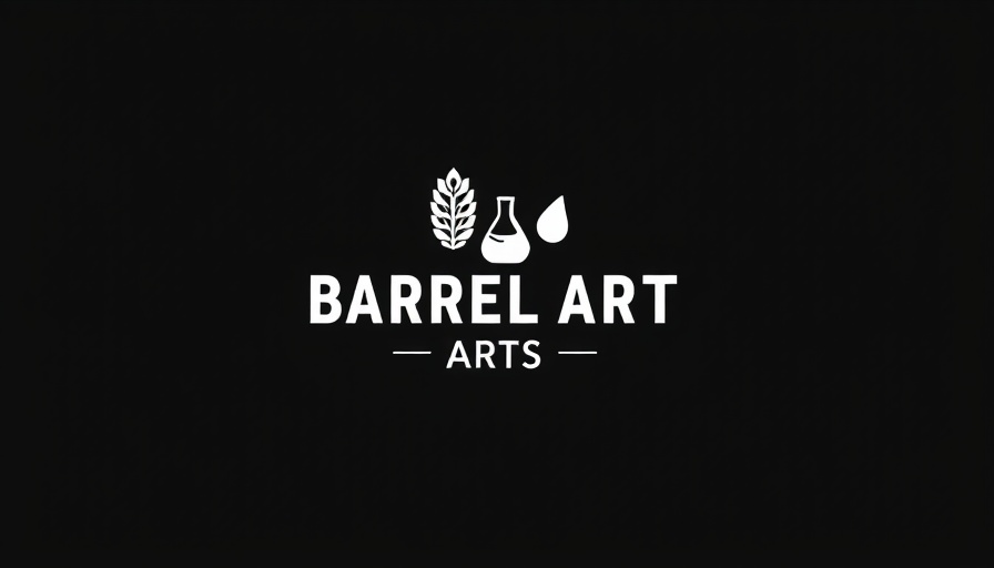 Barrel Arts logo with minimalist black and white design, featuring hops, grain, flask.