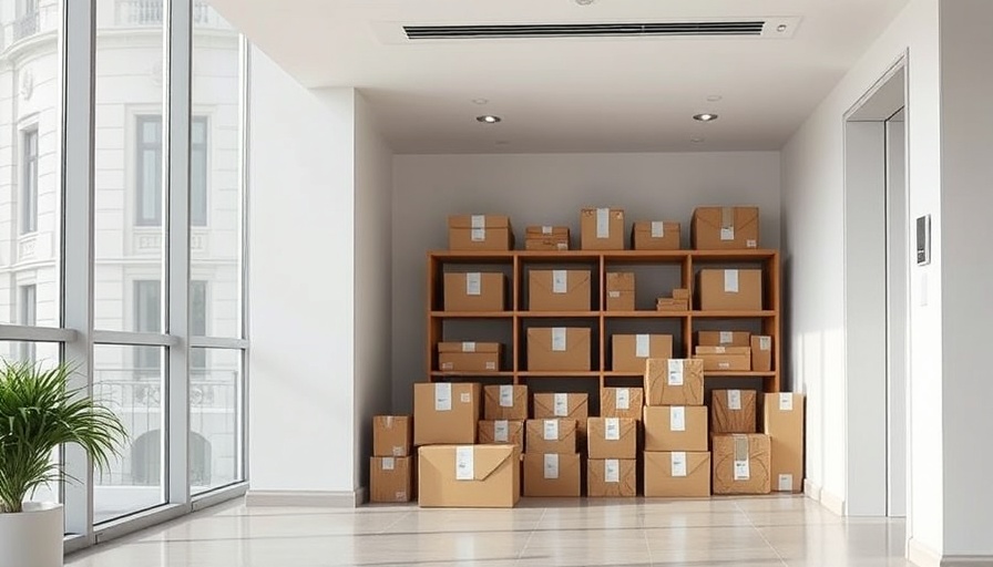 A modern apartment package delivery area with organized packages.